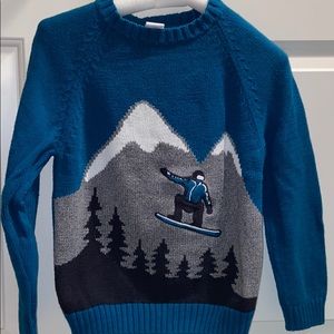 Gymboree size small 5-6 teal snowboarder sweater